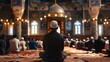 An imam leading a prayer in a mosque