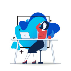 Fototapete - Shocked woman using laptop. Female employee looking at screen and holding head flat vector illustration. Communication, bad news concept for banner, website design or landing web page