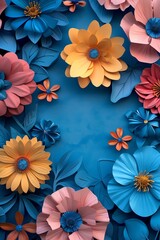 HD, 16k, empty space in center area, beautiful retro modern trendy Paper cut flowers bold and big 3D, minimalis element, background, aspect  ratio 2:3