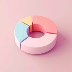 Poster - Illustrate a 3D concept featuring an isometric donut chart on a soft pink background, designed to convey complex information in a simple and engaging format, AI Generative