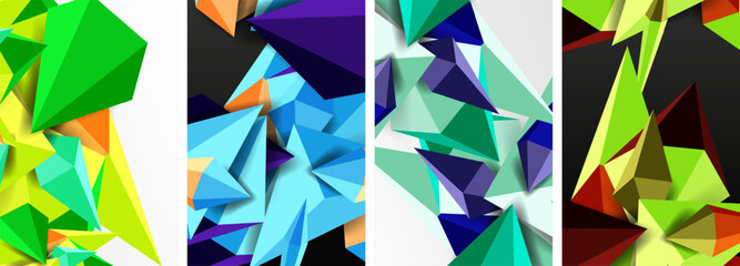 Poster - A creative arts piece featuring a collage of four different colored triangles on a white background. The artwork showcases a mix of Aqua, Azure, and Textile colors, forming a unique geometric design