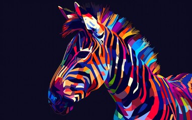 Wall Mural - zebra drawn using WPAP art style, isolated black background, pop art, vector illustration.