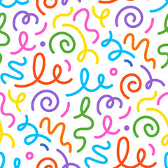 Poster - Kid line color seamless pattern. Abstract cute children party squiggle background design. Fun kid color line seamless pattern. Cute abstract children background. Vector illustration