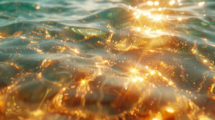 surface water waves of sea with golden light tone, texture of glitter water and soft waves with sun 