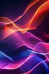 Fototapete - Vivid Neon Waves Flowing Across a Dark Background in a Digital Graphic Representation