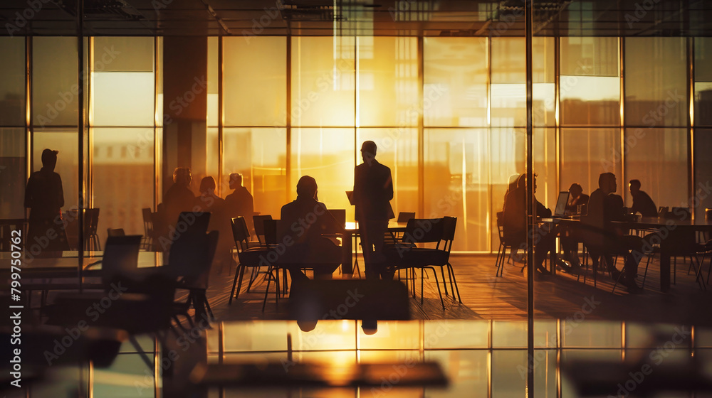 A diverse group of professionals sit around a sleek, modern conference ...