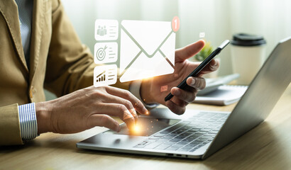 email marketing concept, business people use email to promote products or services. online marketing