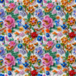 Floral embroidery from knitting wool, yarn, seamless pattern.