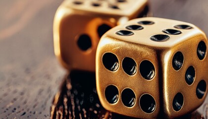 two dice on a wooden table, wallpaper Two dices with black dots cut out