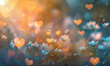 tender flowers in summer on a meadow with sunshine and bokeh hearts