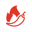 Hot chili pepper with flame vector. Spicy chilli and fire icon.