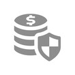 Coin dollar stack and shield icon. Financial, money insurance, safe deposit vector.