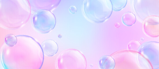 Poster - pastel pink and blue abstract background with soft soap balls. realistic vector illustration of hori