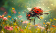 robot cyborg ladybug on the summer meadow