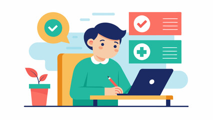 A student with a learning disability is provided with a modified version of the exam that includes visuals and simplified language.. Vector illustration