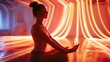 Woman doing yoga with light lines