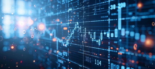 Poster - Candlestick data on display screen. Finance business economy market visualization. Generative AI technology.	