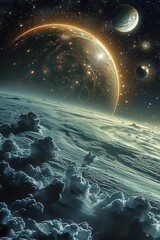 Aufkleber - Solar system, vast, celestial, expansive, mysterious, orbital, dynamic. Generative AI.