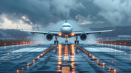 Airbus A320 taking off on a stormy day