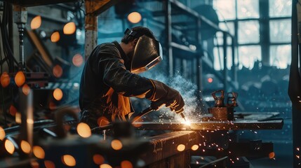 A close-up shot of workers welding and fabricating metal components in the shipyard workshop, highlighting the craftsmanship and dedication of maritime artisans.