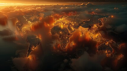 Aufkleber - Glowing world map in dark background, top view. Generative AI.