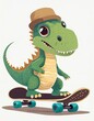 Niedlicher Dino, der Skateboard fährt