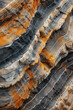 Close up of layered patterns and textures of sedimentary rock formations, with each distinct layer representing a different geological epoch .