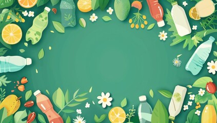 Wall Mural - flat vector illustration background with green leaves