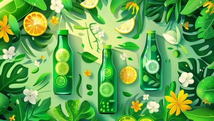 Wall Mural - flat vector illustration background with green leaves