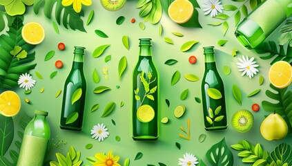 Wall Mural - flat vector illustration background with green leaves