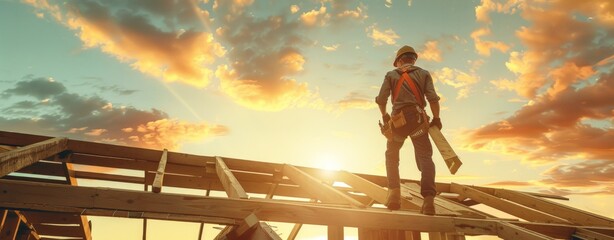 A construction worker working on the roof. Generate AI image