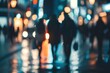 Blurred lowangle shot of people walking on a city street at night. Concept City Lights, Urban Lifestyle, Night Photography, Street Scene, Motion Blur