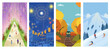 Beautiful hand drawn style wallpaper set. Vibrant four seasons landscape or activity .