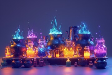 Wall Mural - A table with a variety of colorful bottles