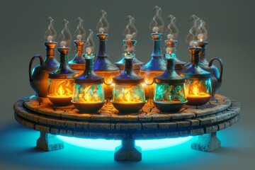 Wall Mural - A table with a variety of colorful bottles