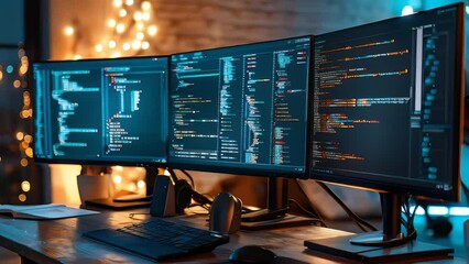 Wall Mural - computer screens showcasing programming code in a high-tech environment. explore web development, ap
