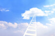 Ladder reaches cloud on blue sky background. Motivation, inspiration, spiritual, dream, challenge and imagination concept. Stairs to heaven. Stairway in cloudy sky. 3d render