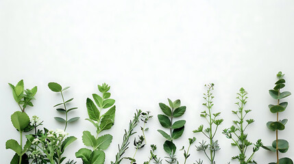 Wall Mural - minimalistic arrangement of fresh greenery on white wall