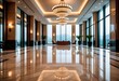 Step into an elegant modern lobby interior featuring marble flooring and a panoramic view