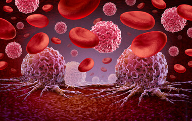 Wall Mural - leukemia and cancer in the blood outbreak and treatment for malignant cells in a human body caused b