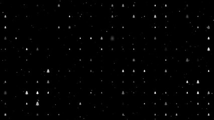 Poster - Template animation of evenly spaced fir-tree symbols of different sizes and opacity. Animation of transparency and size. Seamless looped 4k animation on black background with stars