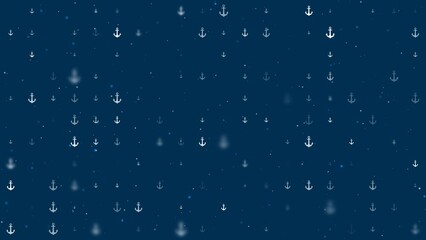 Poster - Template animation of evenly spaced sea anchor symbols of different sizes and opacity. Animation of transparency and size. Seamless looped 4k animation on dark blue background with stars