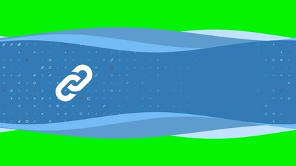Poster - Animation of blue banner waves movement with white chain symbol on the left. On the background there are small white shapes. Seamless looped 4k animation on chroma key background