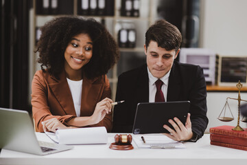 Lawyer or judge consult, Two female lawyers discussing about contract and agreement concept.