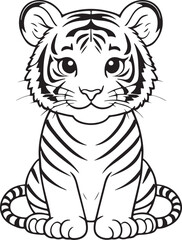 Wall Mural - Kawaii tiger, cartoon character, cute lines and colors, coloring page