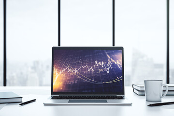 Poster - Modern computer screen with abstract creative financial chart, research and analytics concept. 3D Rendering