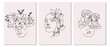 © Tatiana - Set of posters for International Women's Day, portraits of women with flowers. Line art, black outline with pastel colors. Wall art, postcards