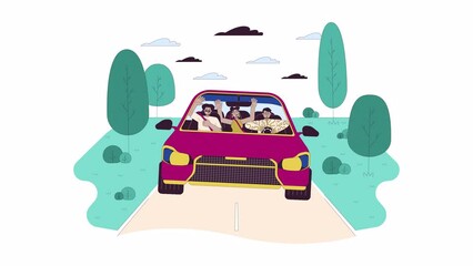 Poster - Reckless driving problem line cartoon animation. Road accident danger 4K video motion graphic. Driver violating rules riding with friends 2D linear animated characters isolated on white background
