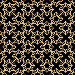 Leinwandbilder - Abstract geometry pattern in Arabian style. Seamless vector background. Golden and black graphic ornament. Simple lattice graphic design