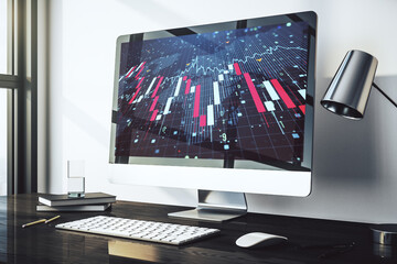 Poster - Creative concept of crisis chart illustration on modern laptop screen. Global crisis and bankruptcy concept. 3D Rendering